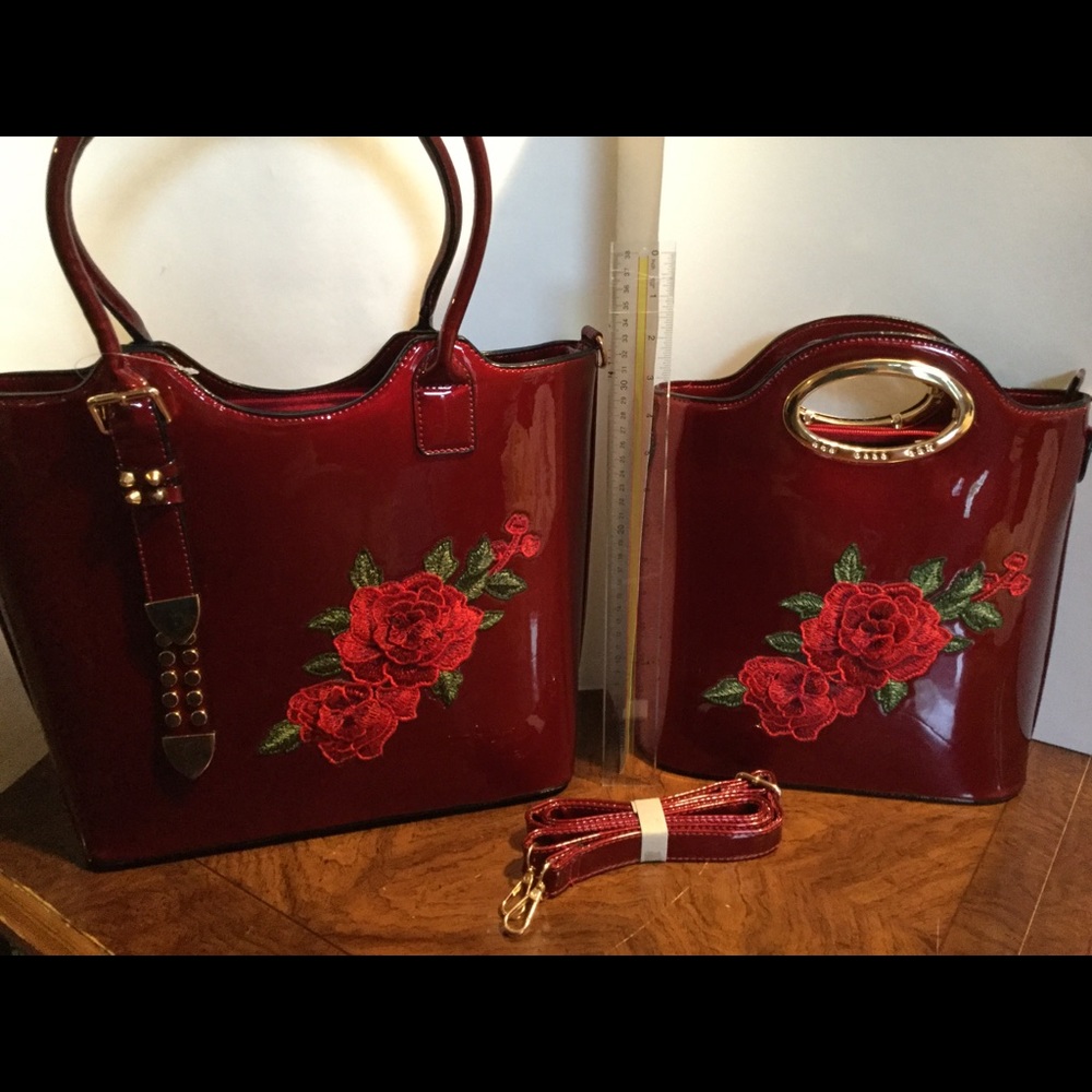 Red floral bag vegan leather